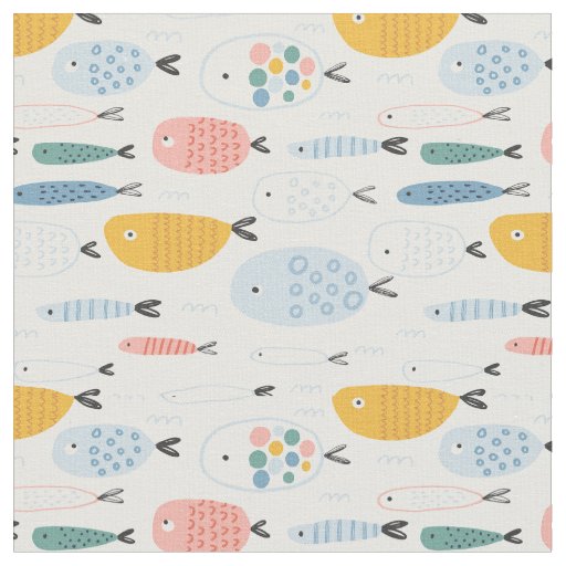 Cute Doodle School of Fish Pattern Fabric | Zazzle