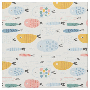 Cute Doodle School of Fish Pattern Fabric
