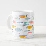 Cute Doodle School of Fish Pattern Giant Coffee Mug