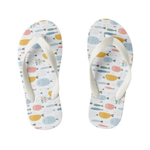 Cute Doodle School of Fish Pattern Kid's Flip Flops