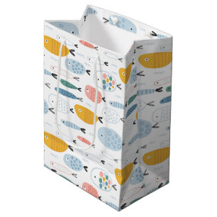 Cute Doodle School of Fish Pattern Medium Gift Bag