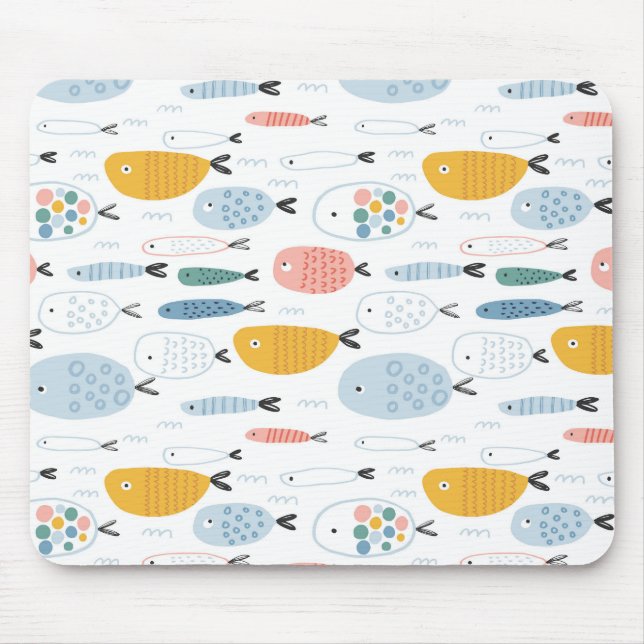 Cute Doodle School of Fish Pattern Mouse Pad (Front)