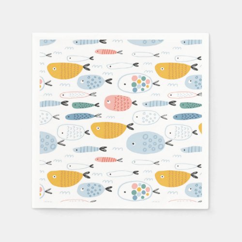 Cute Doodle School of Fish Pattern Napkins