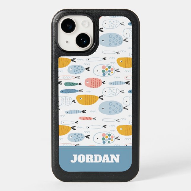 Cute Doodle School of Fish Pattern Otterbox iPhone Case (Back)