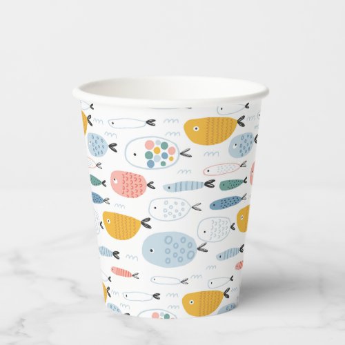 Cute Doodle School of Fish Pattern Paper Cups