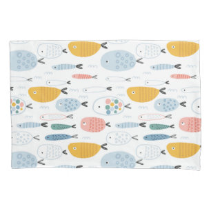 Cute Doodle School of Fish Pattern Pillow Case