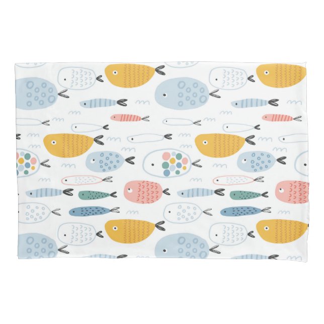 Cute Doodle School of Fish Pattern Pillow Case (Front)