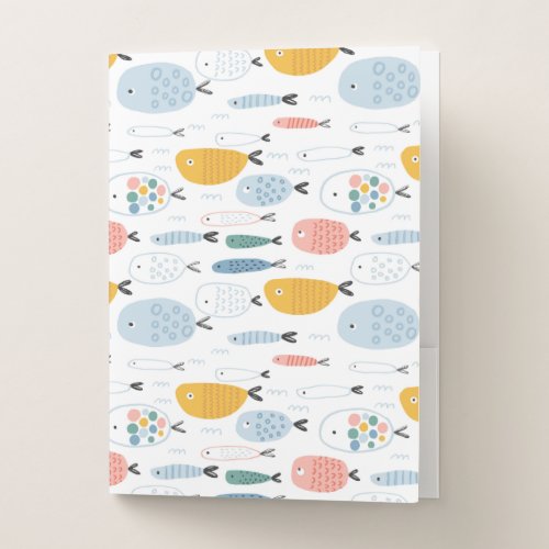 Cute Doodle School of Fish Pattern Pocket Folder