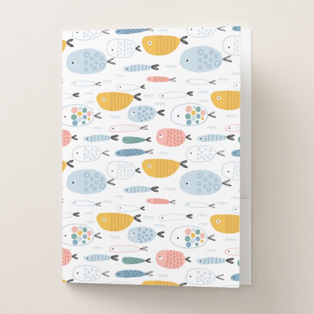 Cute Doodle School of Fish Pattern Pocket Folder (Front)
