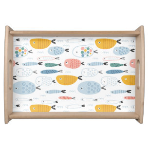 Cute Doodle School of Fish Pattern Serving Tray