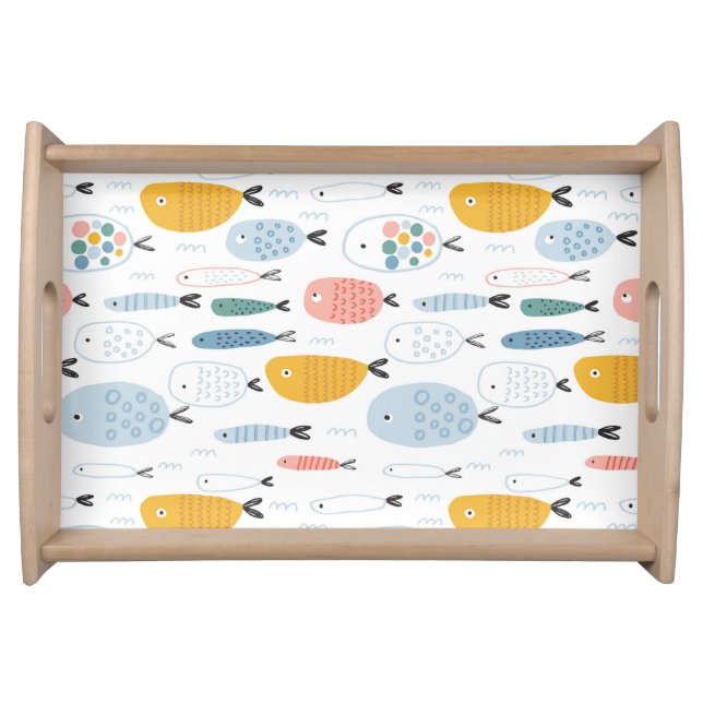 Cute Doodle School of Fish Pattern Serving Tray (Front)