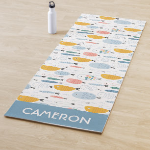 Cute Doodle School of Fish Pattern Yoga Mat