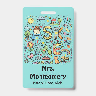 Cute Doodle School Volunteer Employee Badge