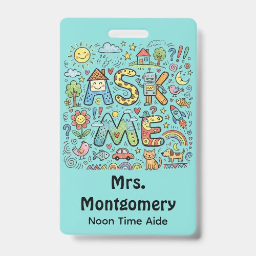 Cute Doodle School Volunteer Employee Badge