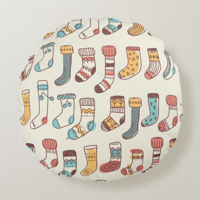 Cute Doodle Socks: Scandinavian Simplicity. Round Pillow (Front)