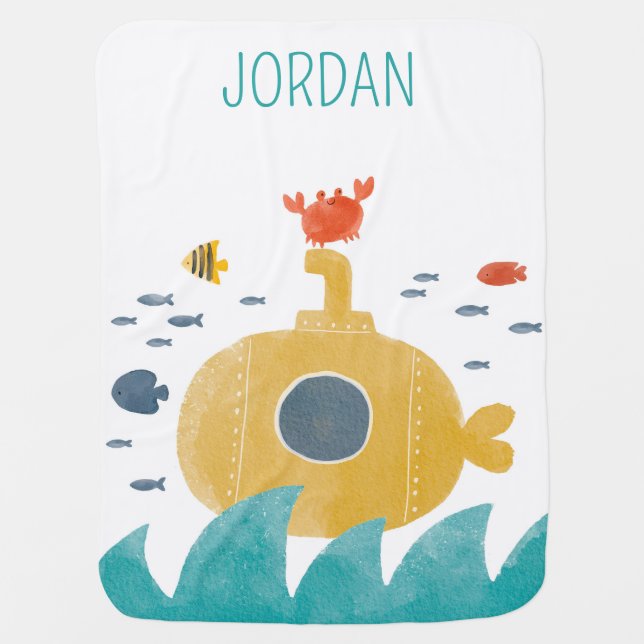 Cute Doodle Submarine | Explore Baby Blanket (Front)