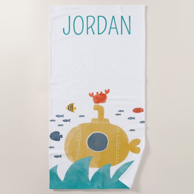 Cute Doodle Submarine | Explore Beach Towel (Front)