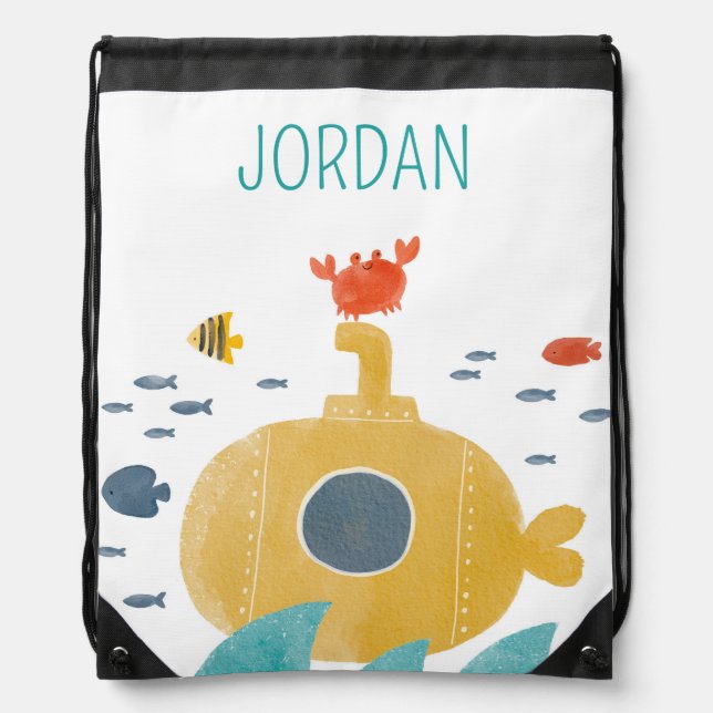 Cute Doodle Submarine | Explore Drawstring Bag (Front)