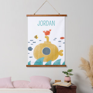 Cute Doodle Submarine Explore Hanging Tapestry