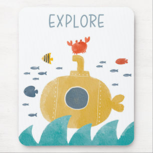 Cute Doodle Submarine   Explore Mouse Pad