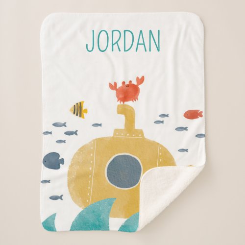 Cute Doodle Submarine  Explore Sherpa Blanket