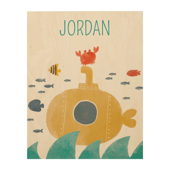Cute Doodle Submarine | Explore Wood Wall Art (Front)