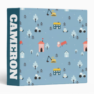 Cute Doodle Town Scene Pattern 3 Ring Binder