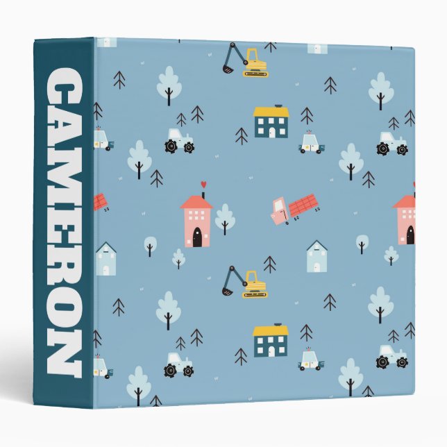 Cute Doodle Town Scene Pattern 3 Ring Binder (Front/Spine)