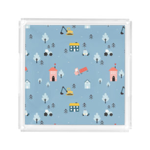 Cute Doodle Town Scene Pattern Acrylic Tray