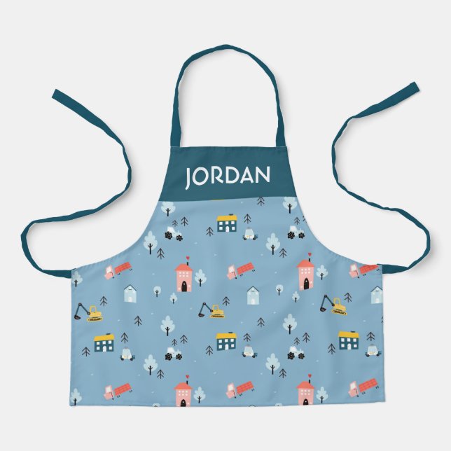 Cute Doodle Town Scene Pattern Apron (Front)