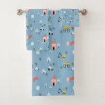 Cute Doodle Town Scene Pattern Bath Towel Set