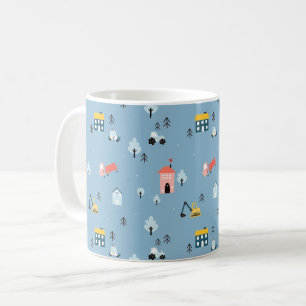 Cute Doodle Town Scene Pattern Coffee Mug