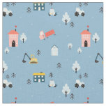 Cute Doodle Town Scene Pattern Fabric