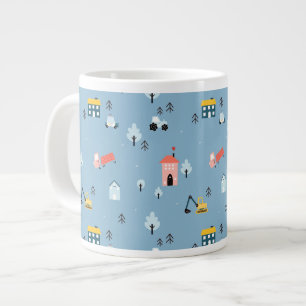 Cute Doodle Town Scene Pattern Giant Coffee Mug