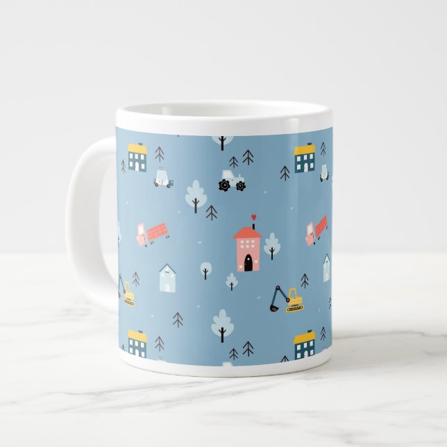 Cute Doodle Town Scene Pattern Giant Coffee Mug (Front Left)