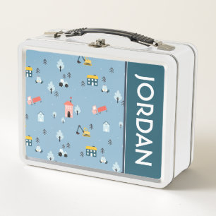 Cute Doodle Town Scene Pattern Metal Lunch Box