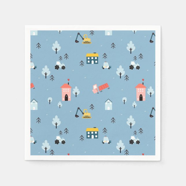 Cute Doodle Town Scene Pattern Napkins (Front)