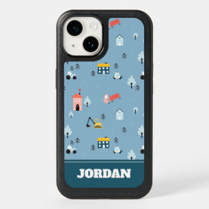 Cute Doodle Town Scene Pattern OtterBox iPhone 14 Case