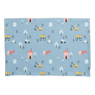 Cute Doodle Town Scene Pattern Pillow Case