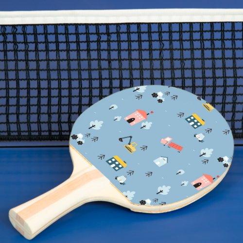 Cute Doodle Town Scene Pattern Ping Pong Paddle