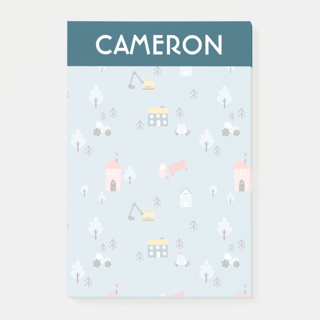 Cute Doodle Town Scene Pattern Post-it Notes (Front)