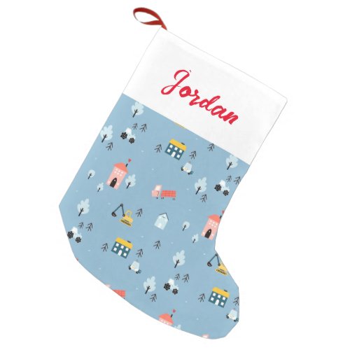 Cute Doodle Town Scene Pattern Small Christmas Stocking