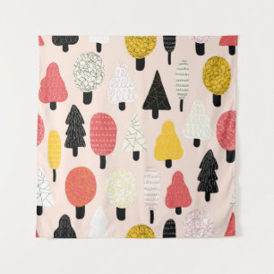 Cute doodle trees seamless vintage pattern. Repeat Tapestry