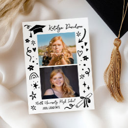 Cute Doodle Two Photo Graduation Announcement
