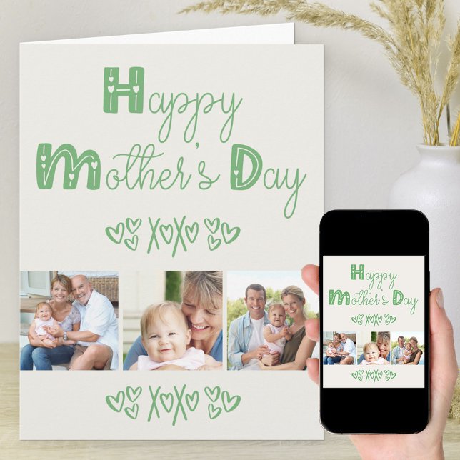 Cute Doodle Typography 3 Photo Mother's Day Card (Creator Uploaded)