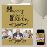Cute Doodle Typography Gold Black 3 Photo Birthday Card<br><div class="desc">Create your own frameworthy Birthday Card with 3 of your favorite photos. The design has cute whimsical typography hand lettered with love hearts and doodles. The photo template will display your pictures in square / instagram format in a simple photo strip collage. The message inside is fully editable and you...</div>