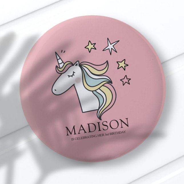 Cute Doodle Unicorn and Stars Birthday Button (Creator Uploaded)
