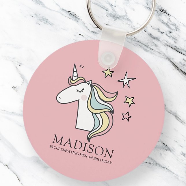 Cute Doodle Unicorn and Stars Birthday Keychain (Creator Uploaded)