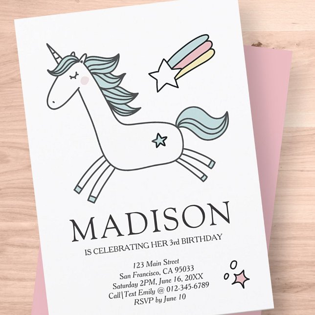 Cute Doodle Unicorn Stars Birthday Invitation (Creator Uploaded)