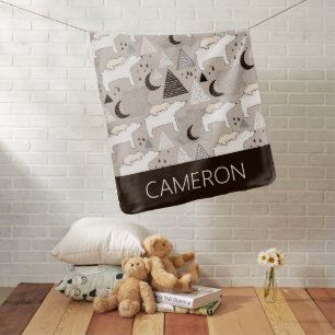 Cute Doodle Woodland Bear Pattern Baby Blanket